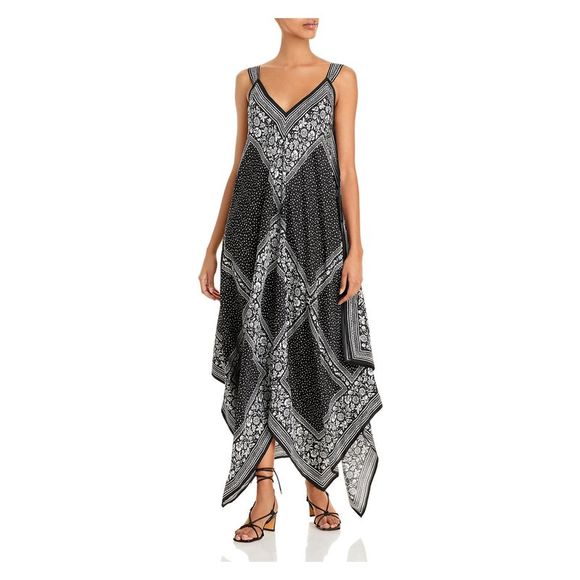 SEE BY CHLOE Womens Black Printed Sleeveless V Neck Maxi Evening Dress L - Picture 1 of 1